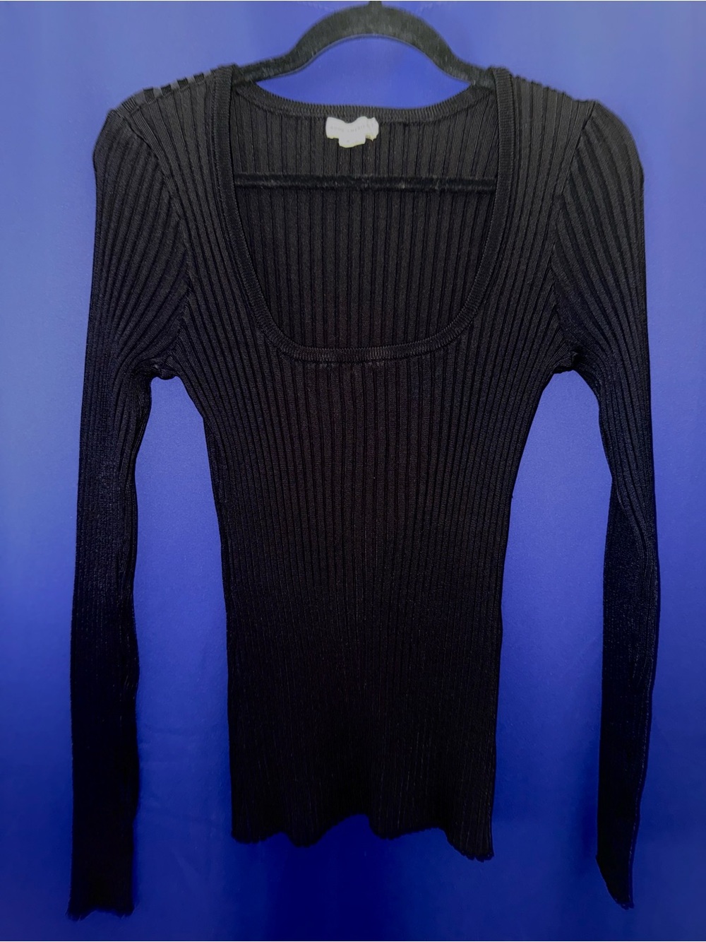 Good American Black Ribbed Scoop Neck Knit Sweater Size 5/6